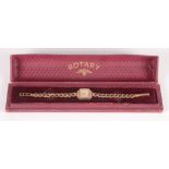 A ladies Rotary 9ct gold cased wristwatch on 9ct gold bracelet, original box.