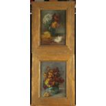 A pair of Arts and Crafts period still life oils of flowers by Annie Fisher, giltwood grain frames,
