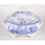 A Staffordshire pottery blue and white tureen and cover, circa 1840,