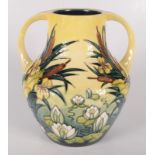 A Moorcroft pottery 'Lamia' pattern twin handled vase, shape 5, by Rachel Bishop,
