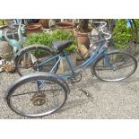 A blue painted tricycle, possibly RAF, three speed Sturmey Archer gears.