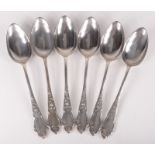 A set of six German Art Nouveau silver 800 standard tablespoons, 417g.