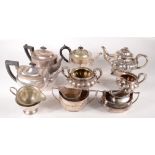 A George IV Sheffield plated three piece tea service, together with three other plated tea services.