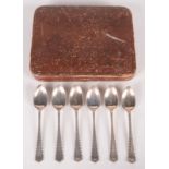 A set of six silver teaspoons, cased, 2.9oz.