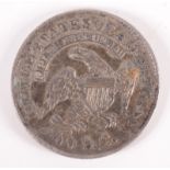 An American Liberty Head silver 5 cent 1833 coin, very fine but bent and minor edge knocks.