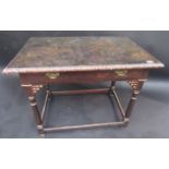A lacquered table in 18th century style, the top decorated with Ho Ho birds,