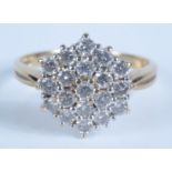 A 9ct gold hexagonal diamond cluster ring.