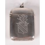 A plain silver crested vesta case, Birmingham 1898.