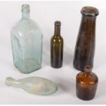 Miscellaneous glass bottles, to include a brown poison bottle inscribed 'Not To Be Taken',
