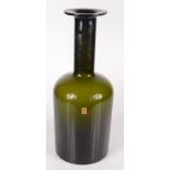 A Holmegaard Gul bottle green glass vase, original sticker, height 43.5cm.