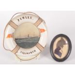 A circular oil on glass painting of SS Penlee, Falmouth, the frame in the form of a life buoy,
