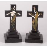 A pair of Victorian Derbyshire pietra dura crosses,