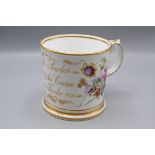 An English porcelain tankard, 19th century, inscribed in gilt 'Joseph Fowler,