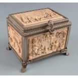 A continental metal bound ivorine casket, 19th century,