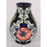 A Moorcroft pottery 'Poppy' pattern vase, shape 7, by Rachel Bishop, painted initials JK and PW,