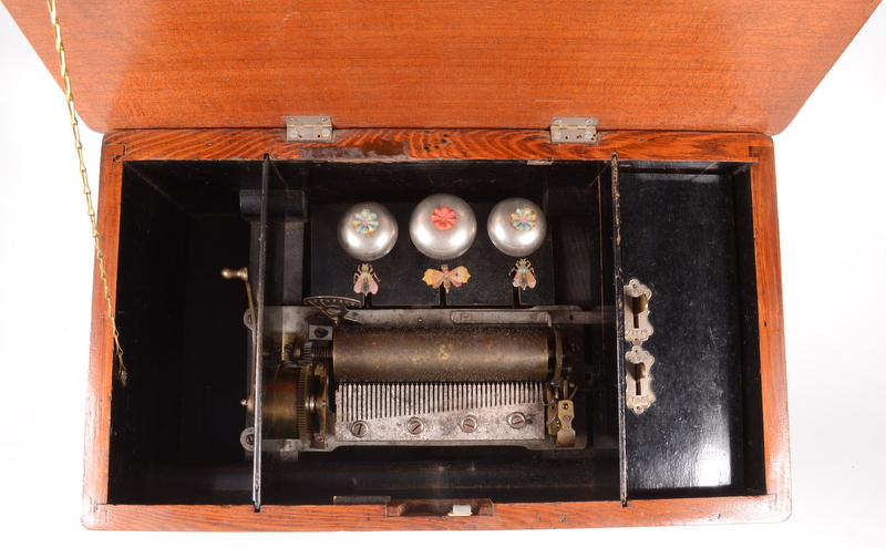 A Swiss cylinder music box, 19th century, playing eight airs and with three bells, - Image 2 of 2