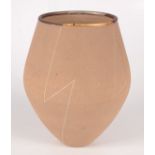 A John Middlemiss vase, the beige body with white geometric decoration,