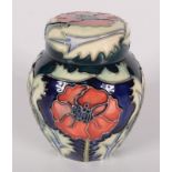 A Moorcroft pottery 'Poppy' pattern ginger jar and cover, shape 769, by Rachel Bishop,