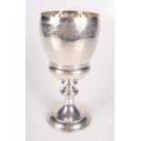 A Victorian thistle shaped engraved silver cup by Martin Hall & Co, London 1883, 12.8oz.