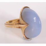 A Scandinavian style post war 18ct gold ring set chalcedony.