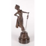 A bronze figure of a classical lady, late 19th/early 20th century, on a circular marble plinth base,