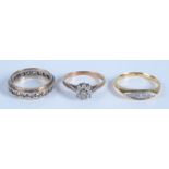 A 9ct gold diamond cluster ring and an 18ct gold ring set five diamonds,