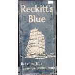 A lithographed steel sign 'Reckitt's Blue' above a clipper, beneath it,