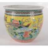 A Chinese famille verte jardiniere, 19th century, the rim with four floral sprays,