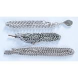 A silver curb link double Albert watch chain and a graduated silver curb link watch chain, 85g,