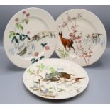 A set of three Doulton Burslem plates, each decorated with a hunting dog, painted number a2098,