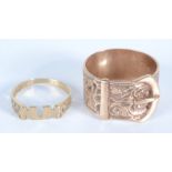 A 9ct gold cast buckle ring and one other 9ct gold ring, 10.8g.