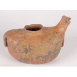 An Andean terracotta part glazed cocha drinking vessel, 19th century,