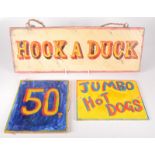 A painted wooden 'Hook a Duck' sign, 19.2 x 55.