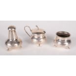 A Chinese bamboo engraved three piece silver cruet.