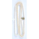 A good double strand cultured pearl necklace with a total of 182 pearls, ranging from 6.32mm to 6.