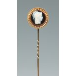 A good Victorian revivalist gold pin in the manner of Castellani with a black and white hard stone