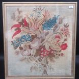 A Victorian needlepoint picture of a floral spray, framed and glazed, 75 x 69cm.