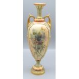 A Royal Worcester blush ivory vase, circa 1890, with gilt decorated twin handles,