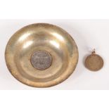 An Augsberg silver half Thaler, 1640 mounted in a gilt dish, together with a Victorian florin, 1862,