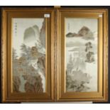 Four Chinese silk pictures, early 20th century, with calligraphy and seal marks, framed and glazed,