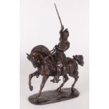 A bronze figure of a knight on horseback, 19th century, height 36cm, width 27cm, depth 9cm.