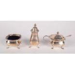 A three piece silver cruet in Georgian style.