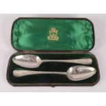 A pair of George III Old English pattern silver tablespoons with late Victorian engraving, 3.