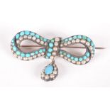 A Victorian turquoise and pearl bow brooch. Condition report: No obvious faults.