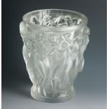 A Rene Lalique Bacchantes frosted glass vase, the body deeply moulded with naked women,