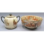 A Royal Doulton Seriesware twin handled jar and cover, 'Ye Canterbury Pilgrims', height 12cm,