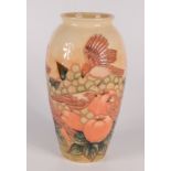 A Moorcroft pottery 'Finches Ochre' pattern vase, shape 393, by Sally Tuffin,