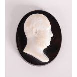 A fine hard stone cameo portrait of a bearded gentleman by Luigi Saulini, signed Saulini, 37 x 30mm,