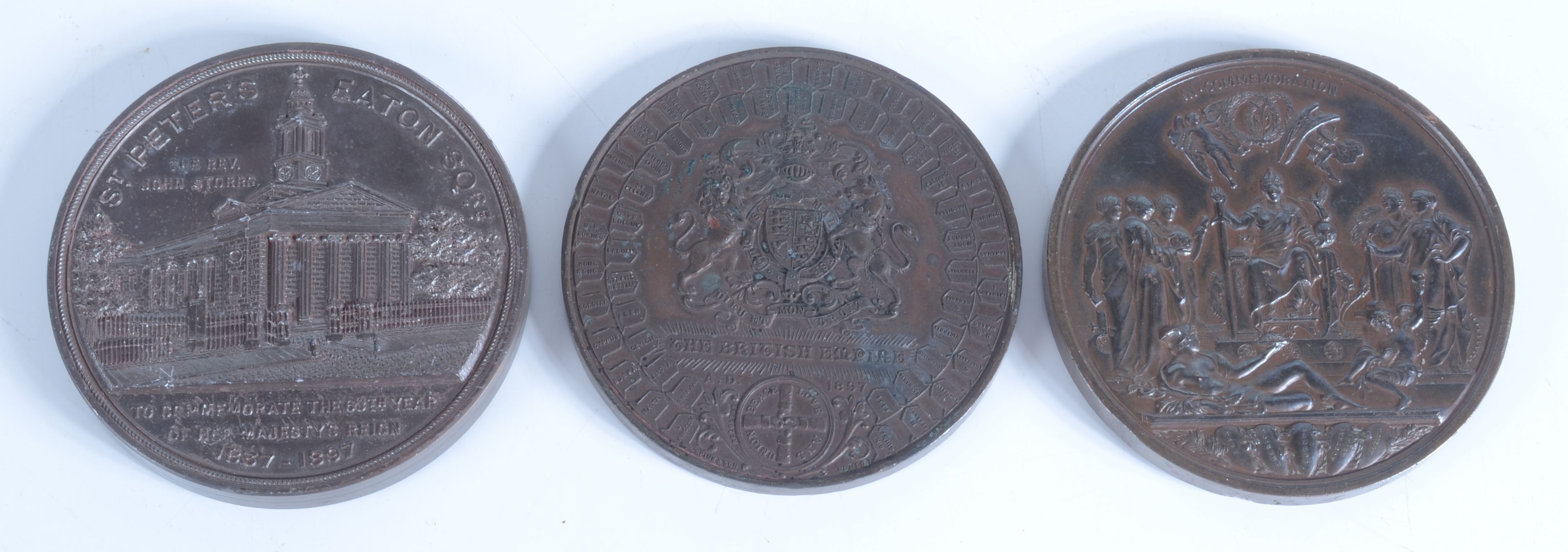 Three massive Victorian bronze medallions, the smallest 7.8cm.