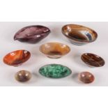 A selection of eight hardstone bowls, to include agate, amethyst and malachite.